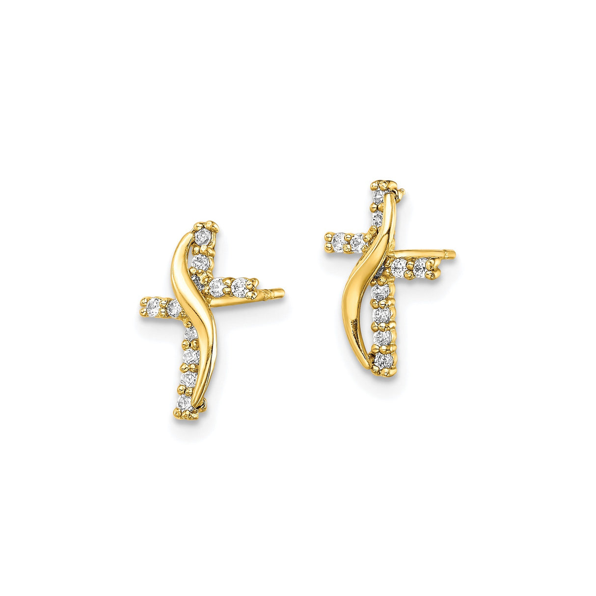 10k Yellow Gold Cross Earrings with Cubic Zirconia Accents, Classic Faith Design for Men and Women