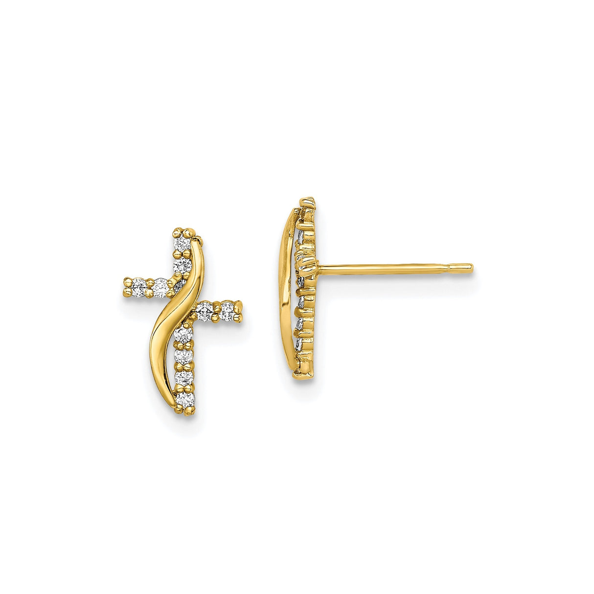 10k Yellow Gold Cross Earrings with Cubic Zirconia Accents, Classic Faith Design for Men and Women
