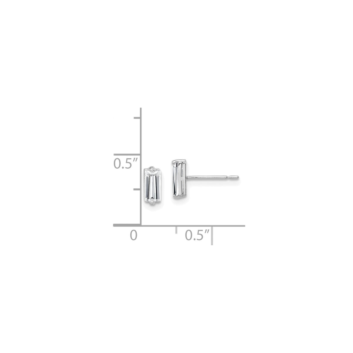 10k White Gold Stud Earrings with Baguette Crystal, Minimalist Bar Design for Women