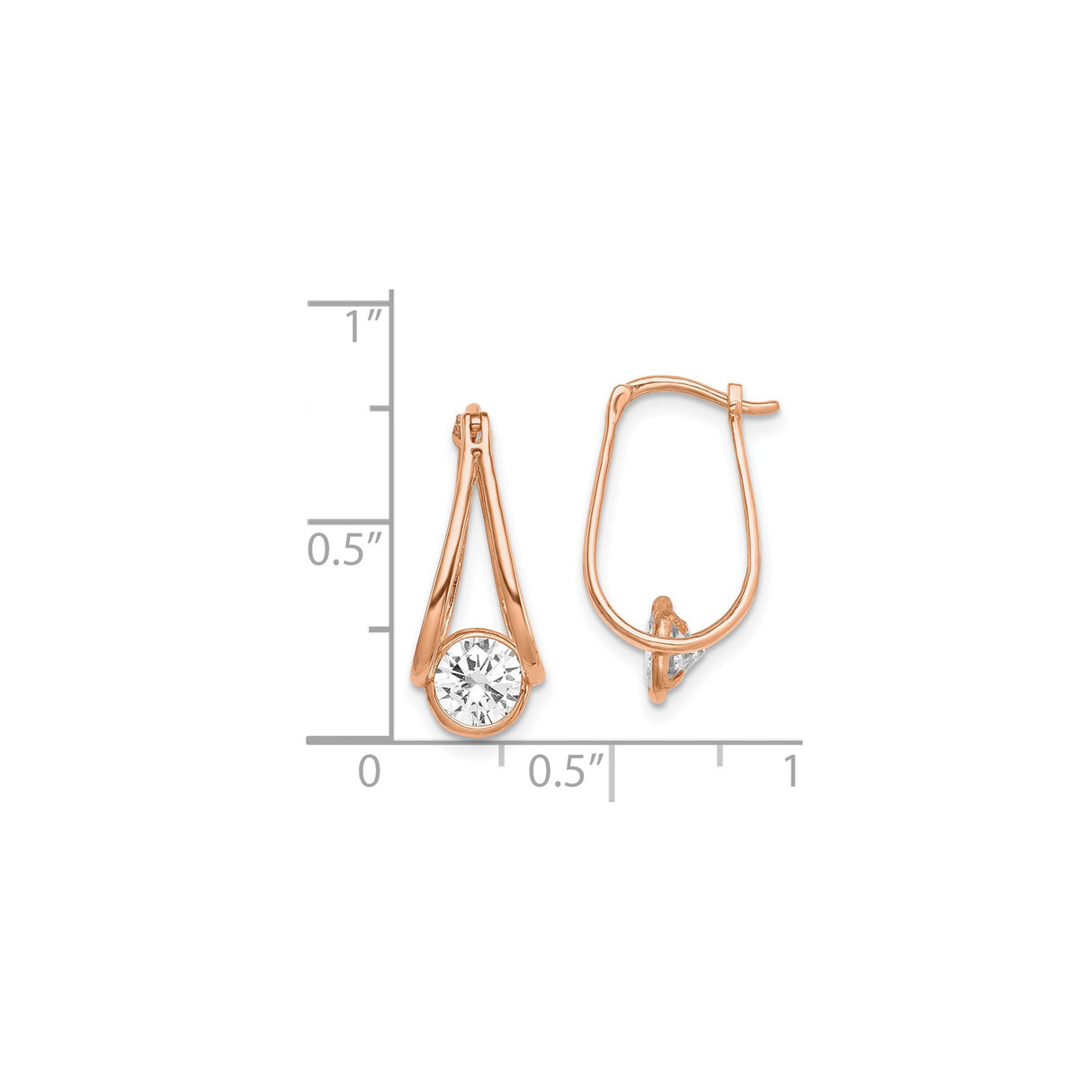 10k Rose Gold Dangle Earrings with Open Teardrop Design and Clear Round Cut Gemstone