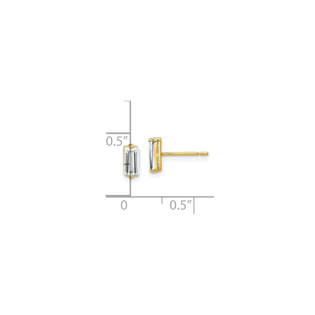 10k Yellow Gold Stud Earrings with Baguette Cut Cubic Zirconia, Minimalist Modern Style for Women