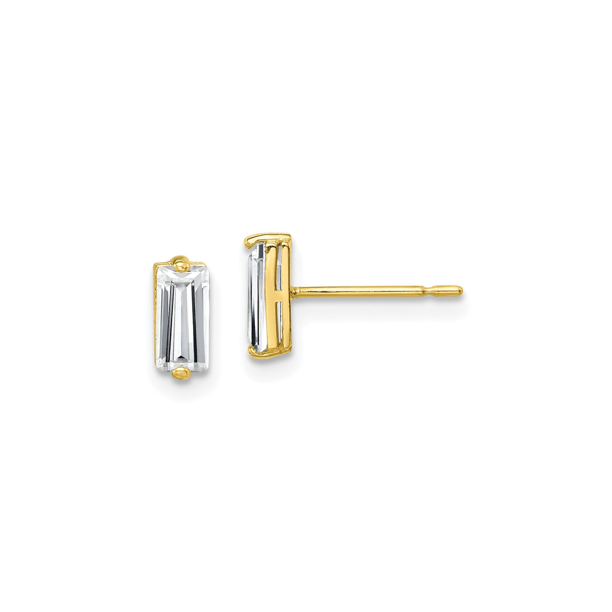 10k Yellow Gold Stud Earrings with Baguette Cut Cubic Zirconia, Minimalist Modern Style for Women