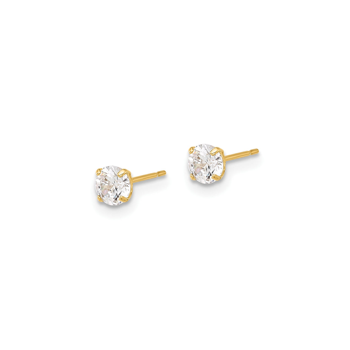10k Yellow Gold Solitaire Stud Earrings with Round White Gemstones, Classic Four-Prong Setting
