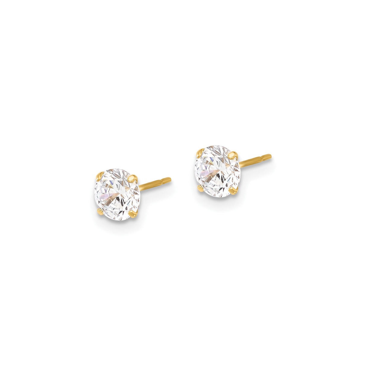 10k Yellow Gold Solitaire Stud Earrings with Round Cut Clear Gemstone, Classic Minimalist Design