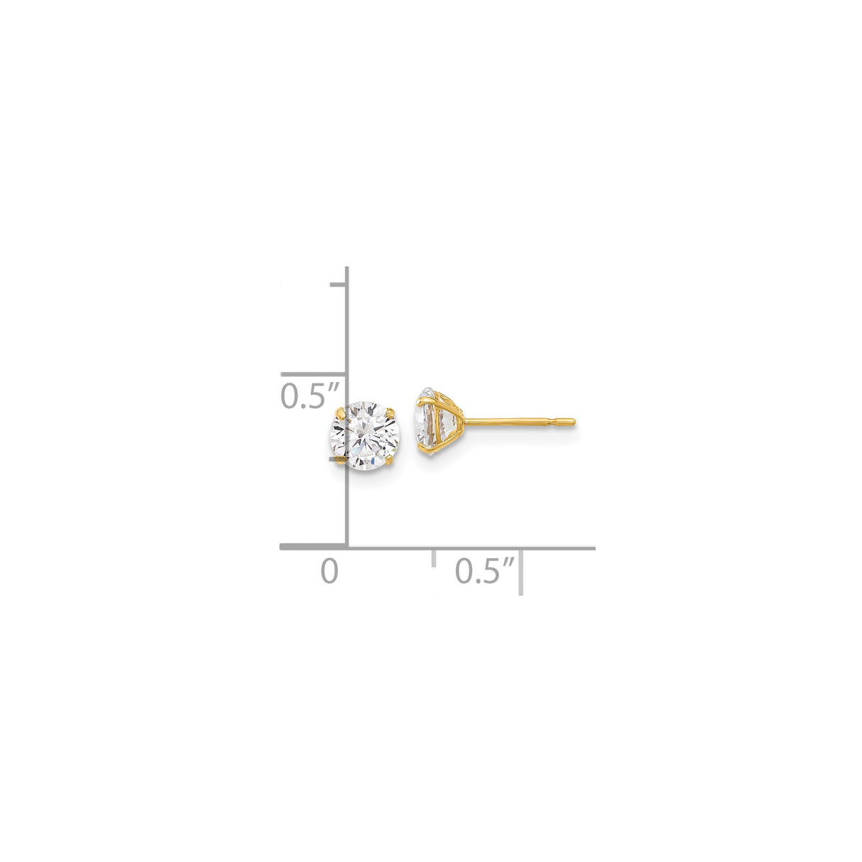 10k Yellow Gold Solitaire Stud Earrings with Round Cut Clear Gemstone, Classic Minimalist Design