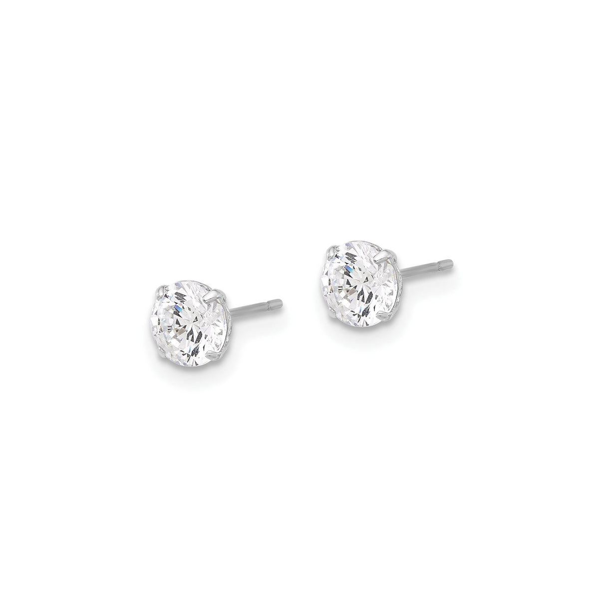 10k White Gold Stud Earrings with Round-Cut Clear Gemstones, Four Prong Solitaire Design