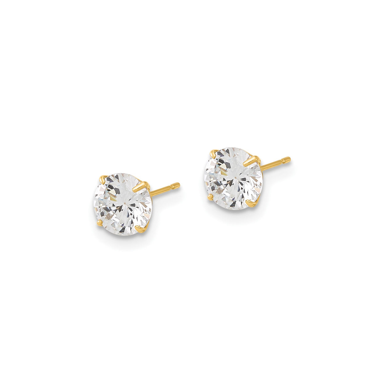 10k Yellow Gold Solitaire Stud Earrings with Round Brilliant Cut Clear Gemstone