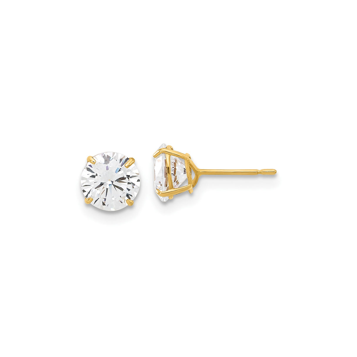 10k Yellow Gold Solitaire Stud Earrings with Round Brilliant Cut Clear Gemstone