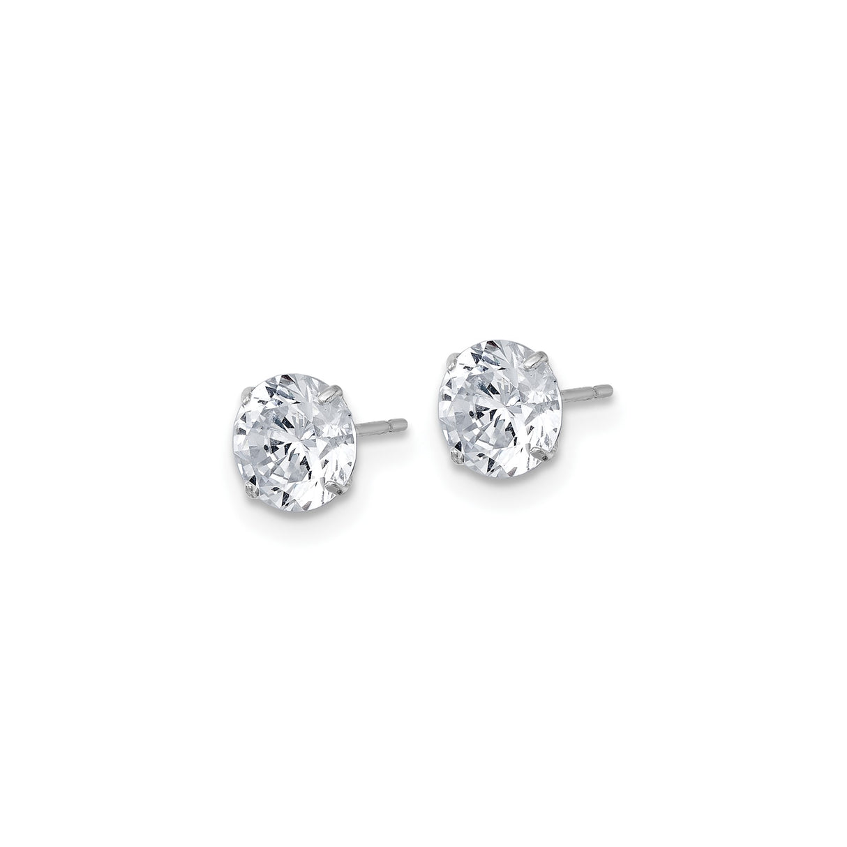 10k White Gold Solitaire Stud Earrings with Cubic Zirconia, Classic Round Four Prong Setting