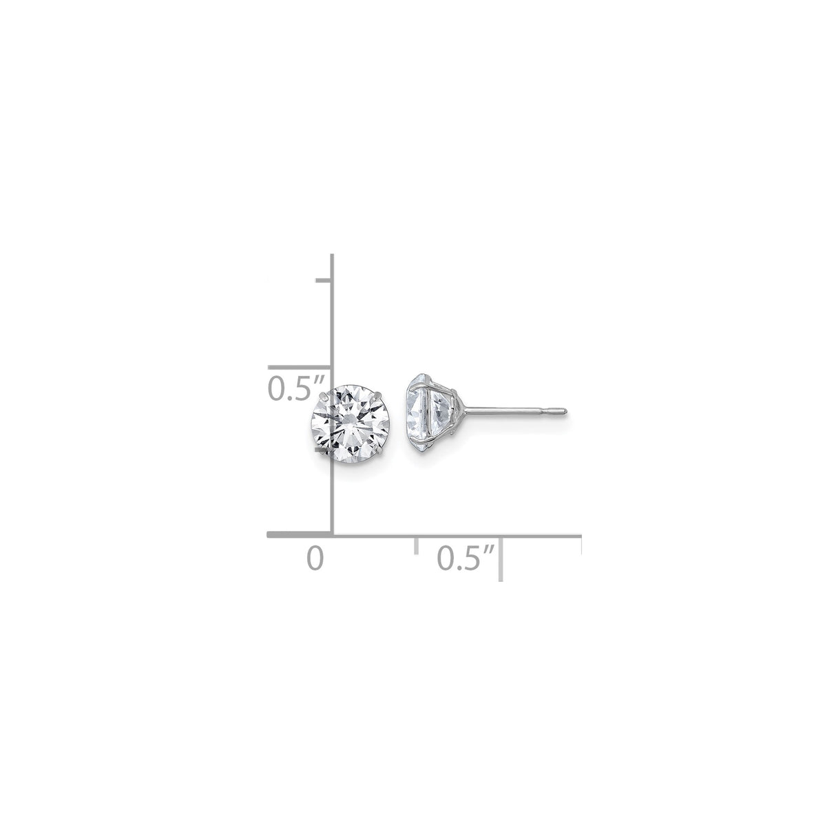 10k White Gold Solitaire Stud Earrings with Cubic Zirconia, Classic Round Four Prong Setting