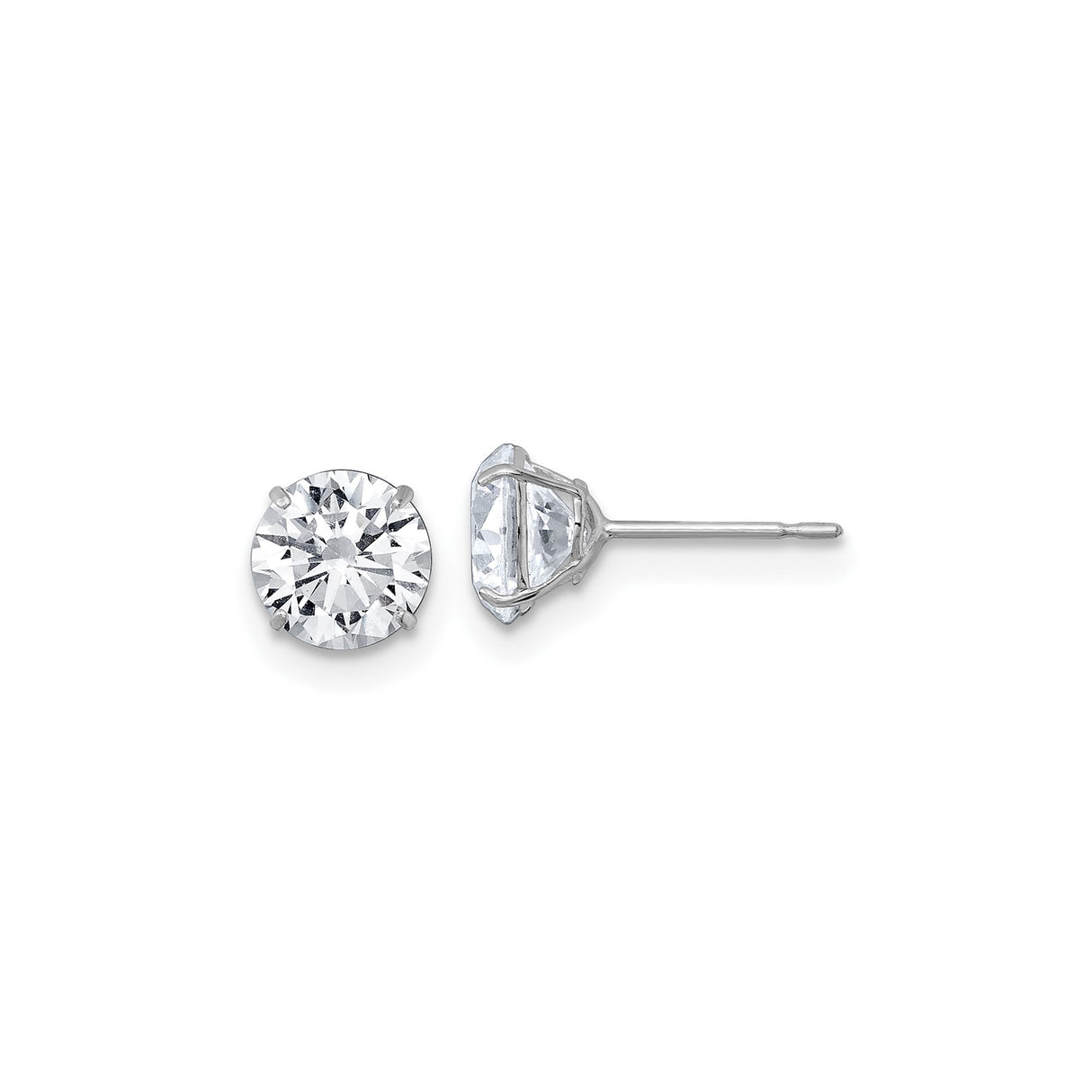 10k White Gold Solitaire Stud Earrings with Cubic Zirconia, Classic Round Four Prong Setting