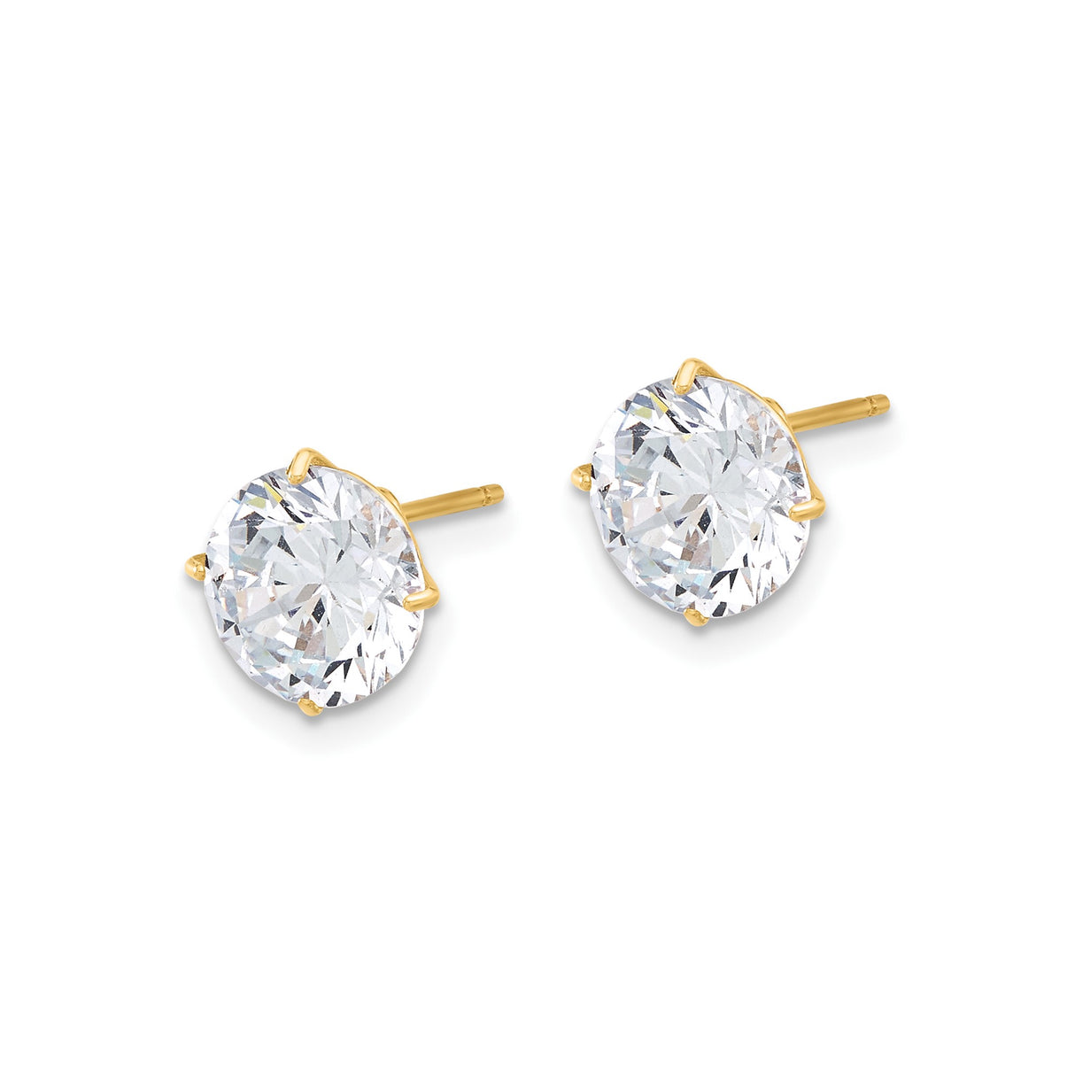 10k Yellow Gold Stud Earrings with 8mm Cubic Zirconia, Round Solitaire, Four Prong Setting