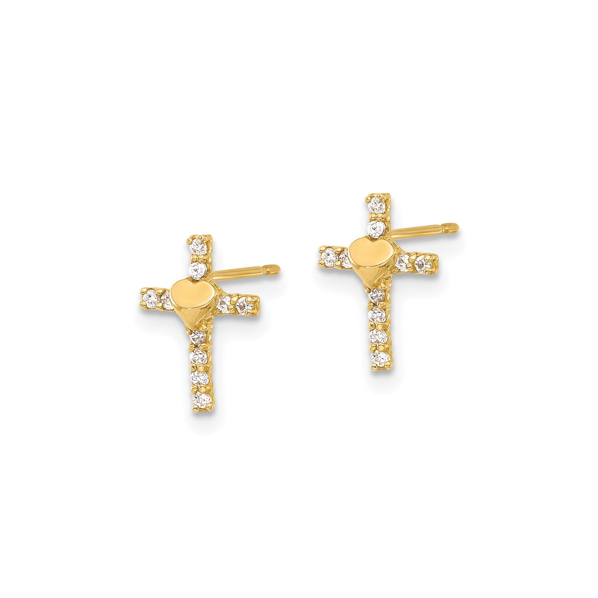 10k Yellow Gold Cross Pendant with Cubic Zirconia Heart Accent, Religious Jewelry for Men and Women