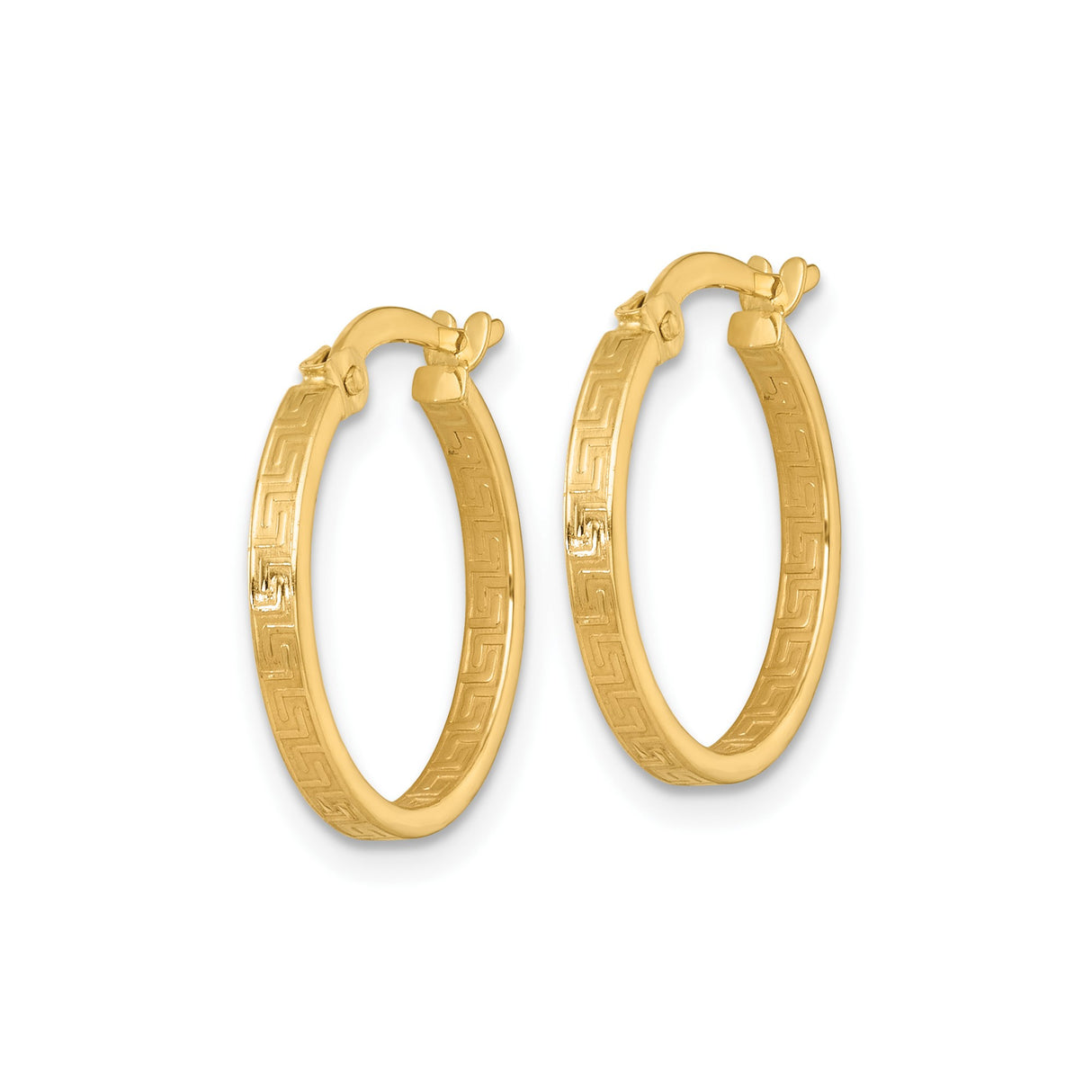 10k Yellow Gold Hoop Earrings, Greek Key Square Tube Design for Women