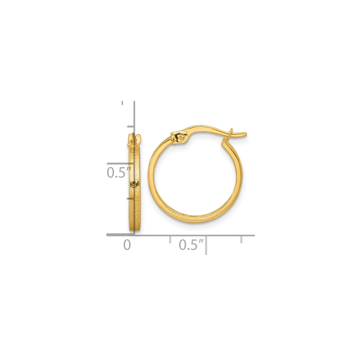 10k Yellow Gold Hoop Earrings, Greek Key Square Tube Design for Women