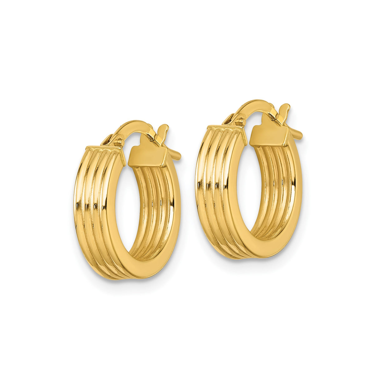 10k Yellow Gold Hoop Earrings with Ribbed Texture and Polished Finish