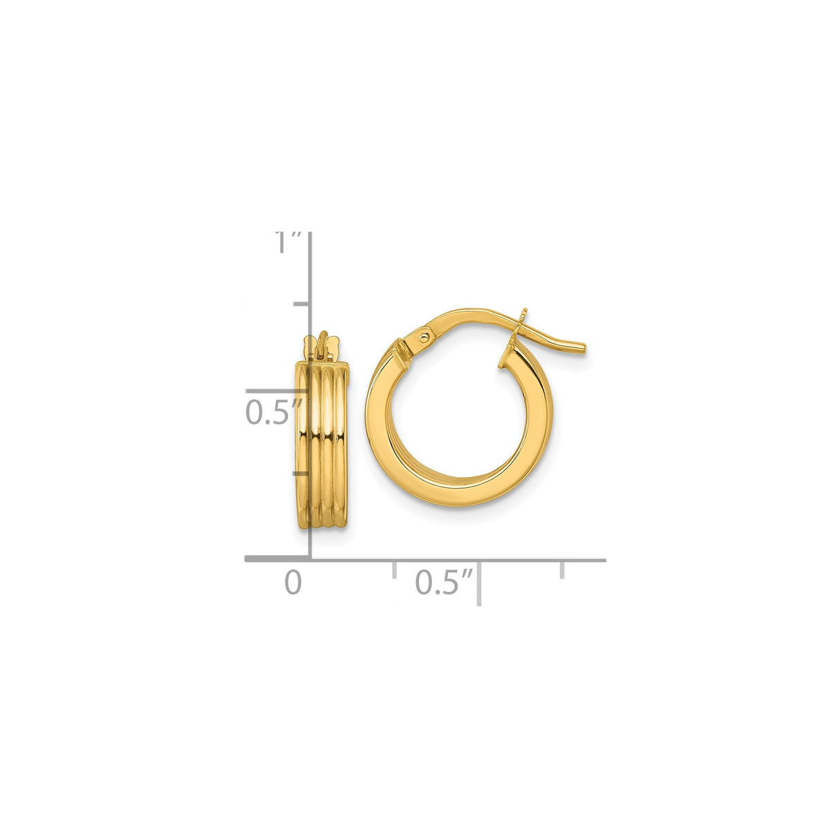 10k Yellow Gold Hoop Earrings with Ribbed Texture and Polished Finish