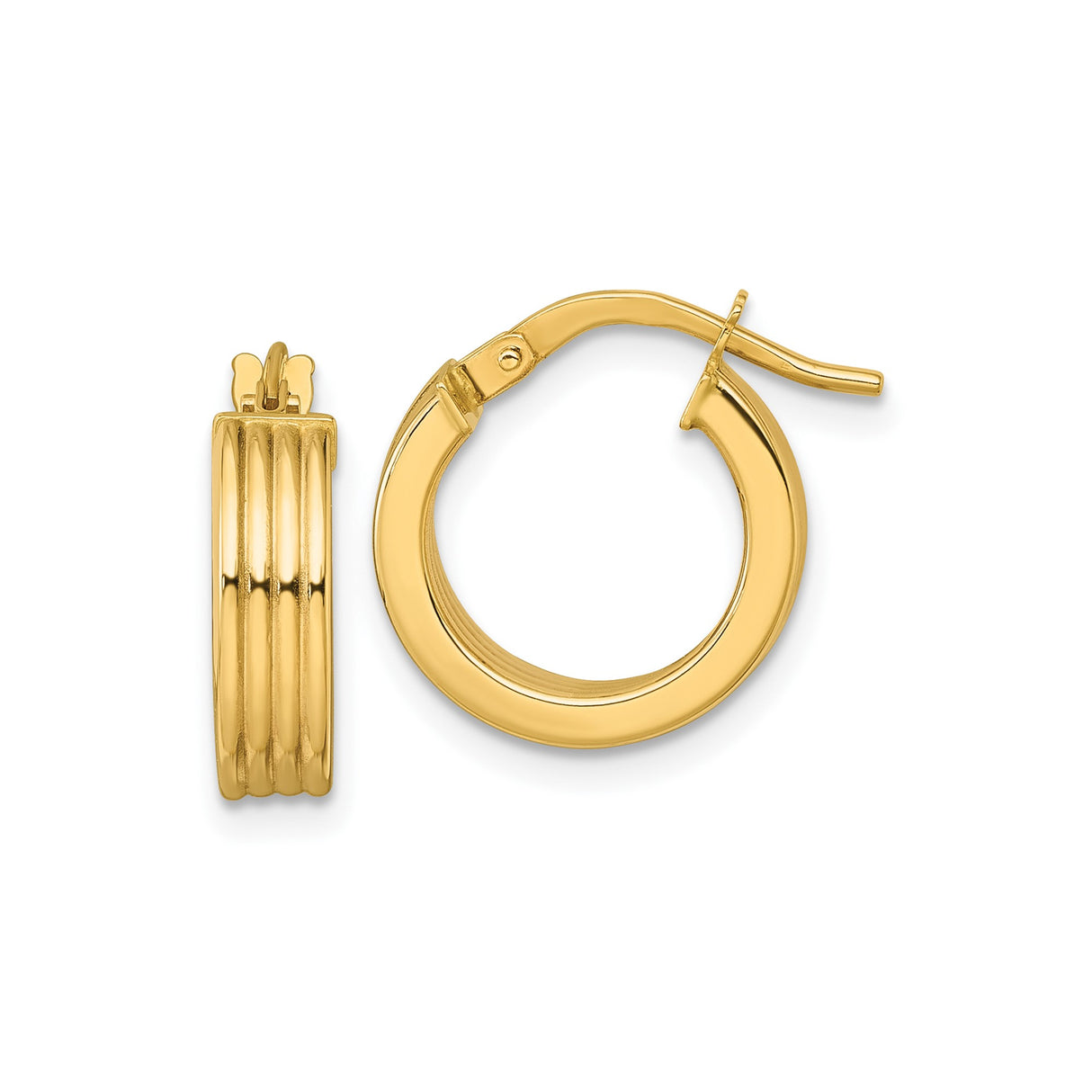 10k Yellow Gold Hoop Earrings with Ribbed Texture and Polished Finish