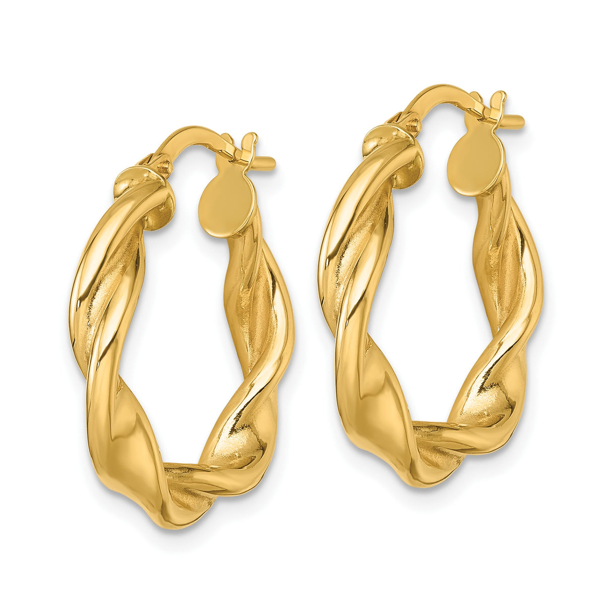 10k Yellow Gold Hoop Earrings with Twisted Polished Rope Texture, Bold Lightweight Design