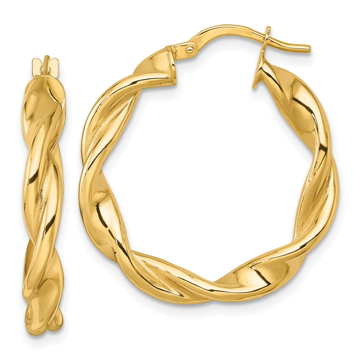 10k Yellow Gold Hoop Earrings with Twisted Braided Design and Polished Finish for Women