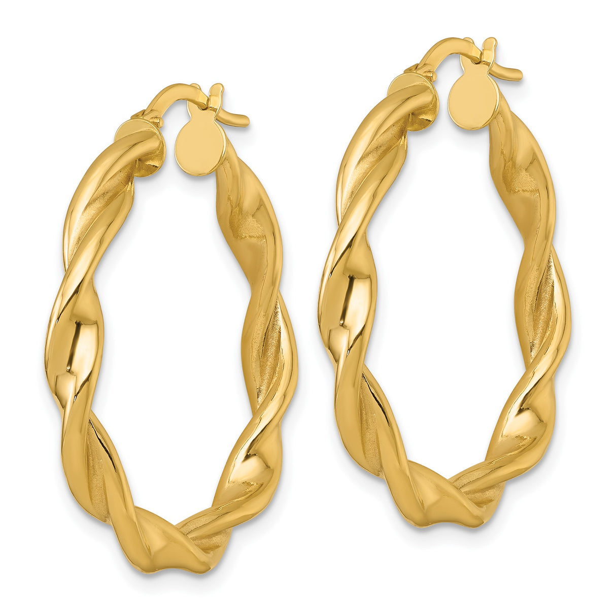 10k Yellow Gold Twisted Hoop Earrings, Lightweight Braided Tube Design for Women