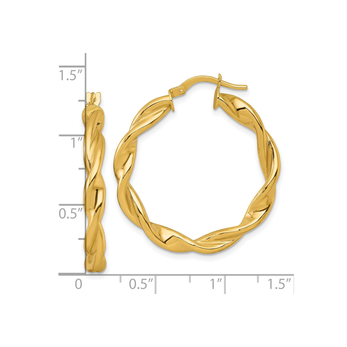 10k Yellow Gold Twisted Hoop Earrings, Lightweight Braided Tube Design for Women