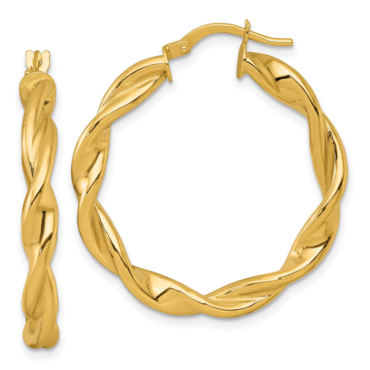 10k Yellow Gold Twisted Hoop Earrings, Lightweight Braided Tube Design for Women