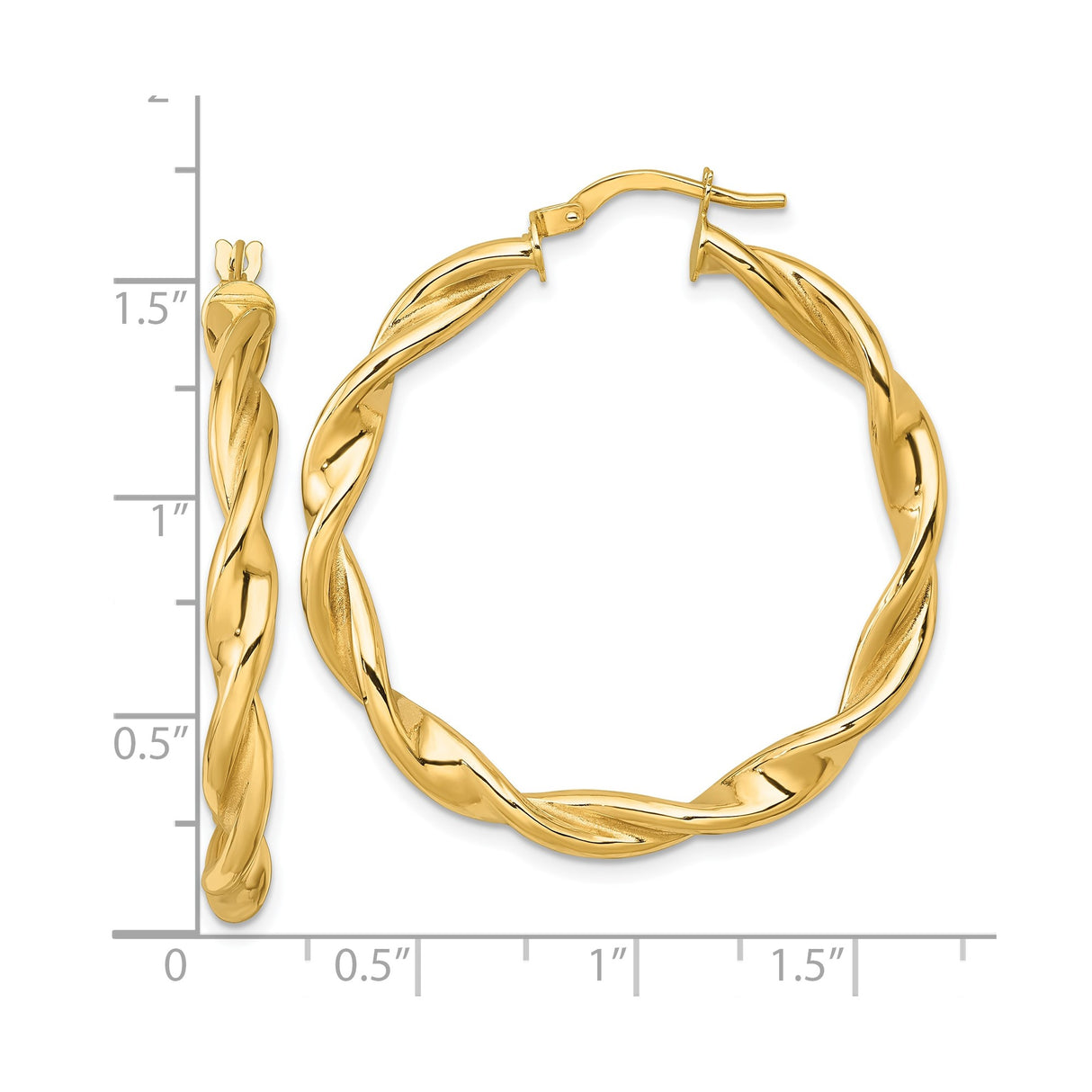 10k Yellow Gold Hoop Earrings with Twisted Rope Design and Polished Finish