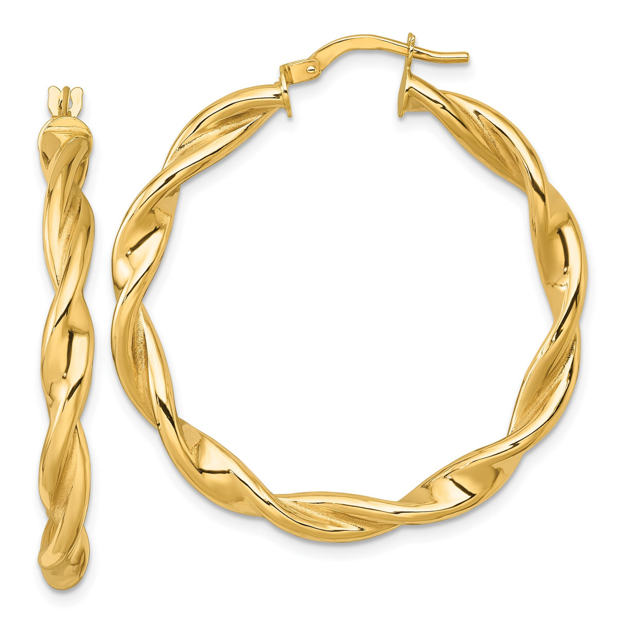 10k Yellow Gold Hoop Earrings with Twisted Rope Design and Polished Finish
