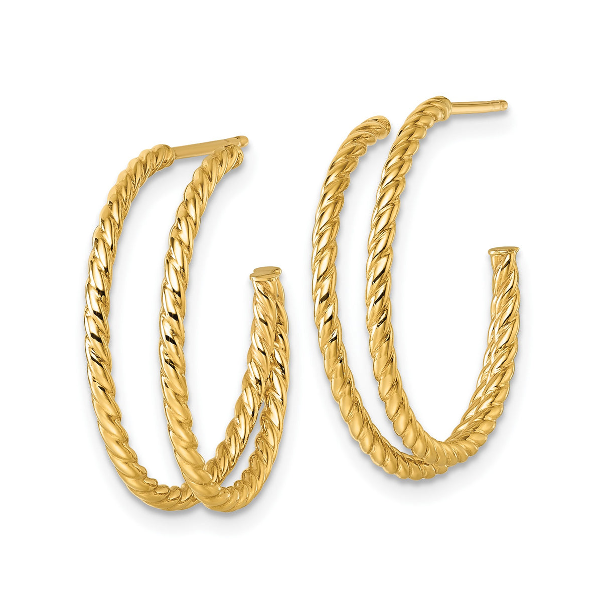 10k Yellow Gold Hoop Earrings, Twisted Rope C-Hoop Design with High Polish Finish