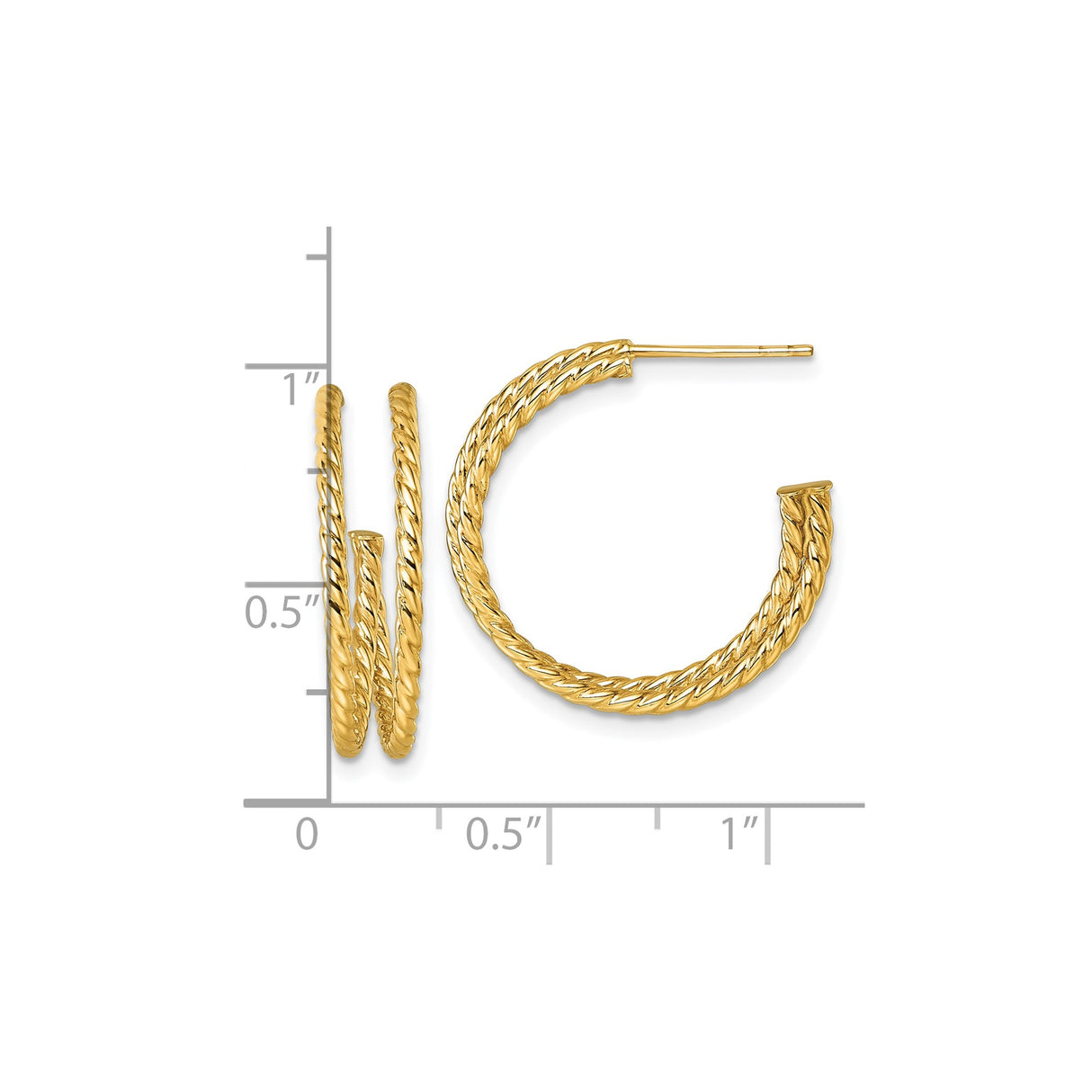 10k Yellow Gold Hoop Earrings, Twisted Rope C-Hoop Design with High Polish Finish