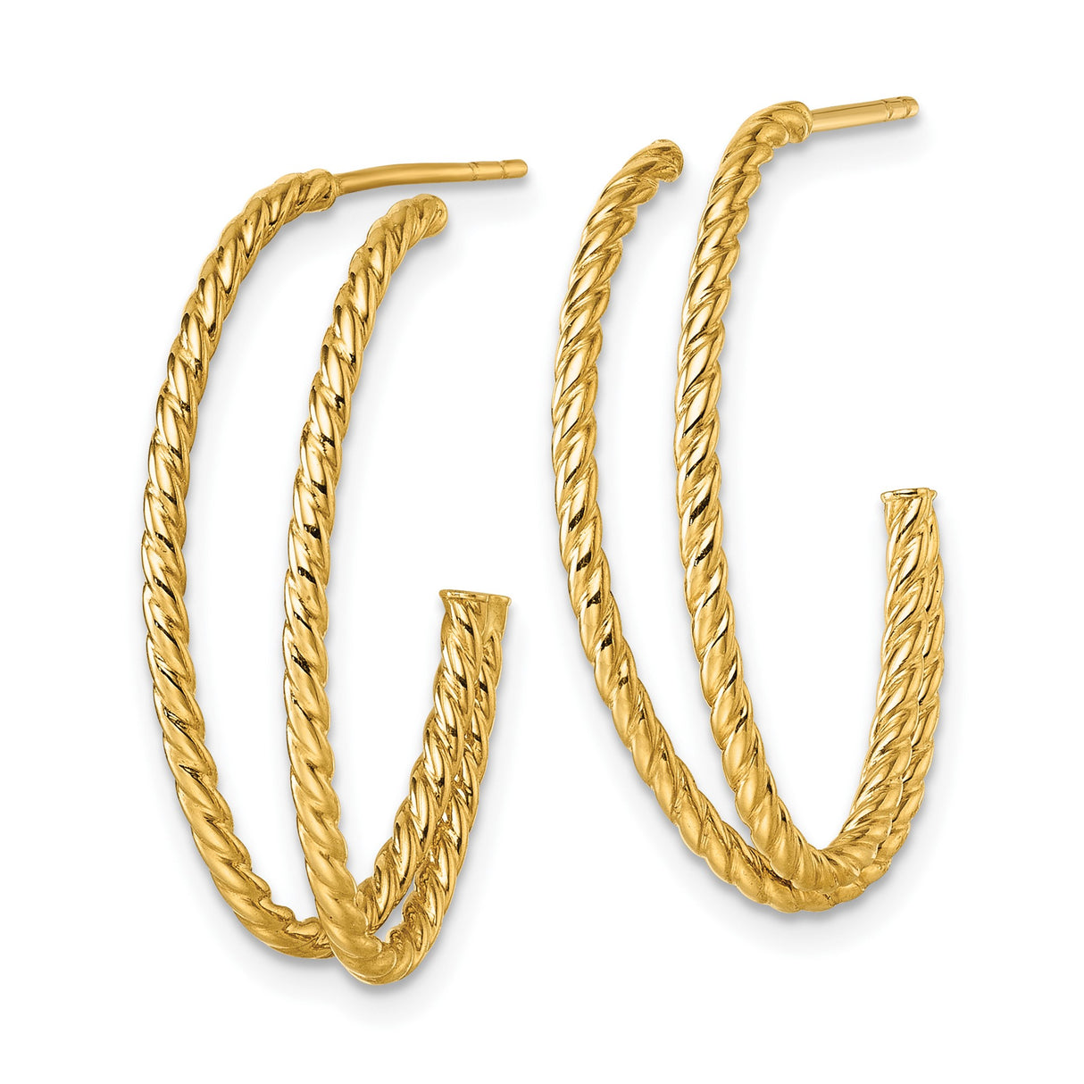 10k Yellow Gold Hoop Earrings, Twisted Rope Design with Bold Texture and High Polish Finish