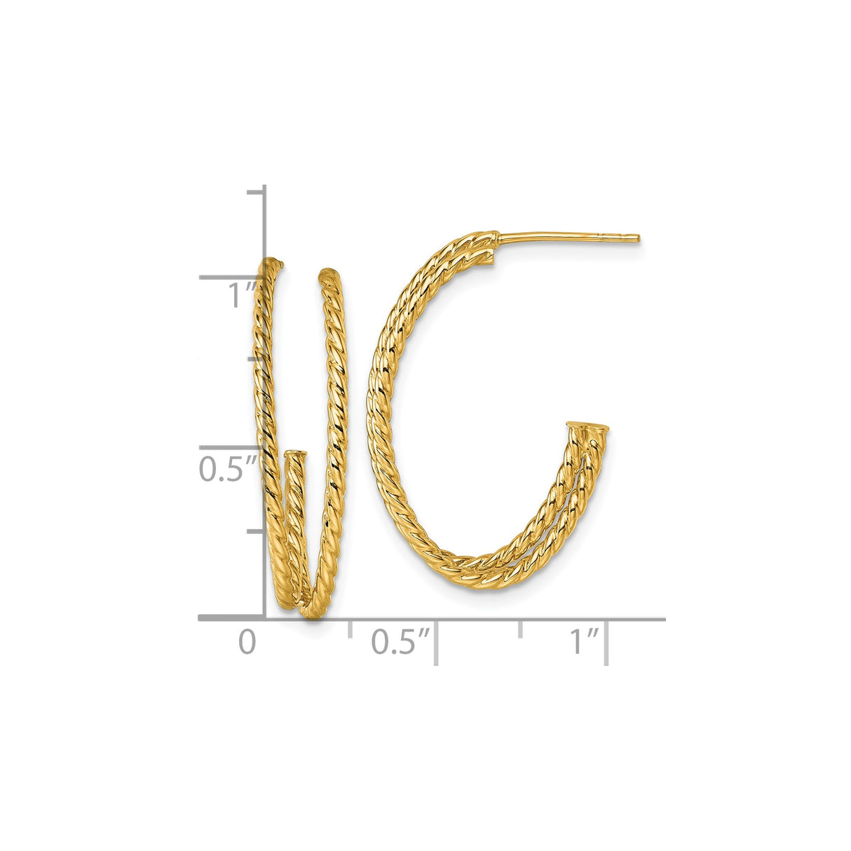 10k Yellow Gold Hoop Earrings, Twisted Rope Design with Bold Texture and High Polish Finish