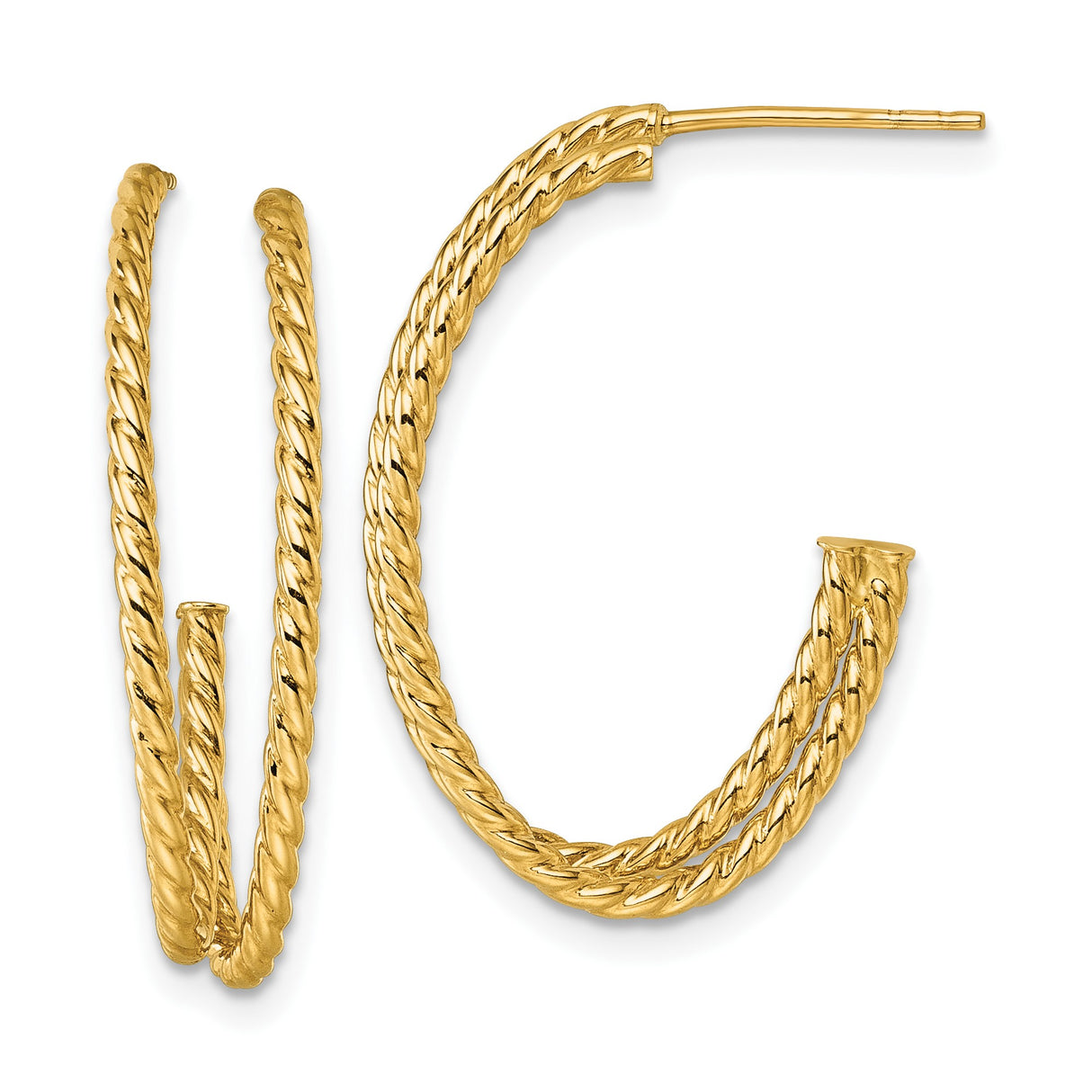 10k Yellow Gold Hoop Earrings, Twisted Rope Design with Bold Texture and High Polish Finish