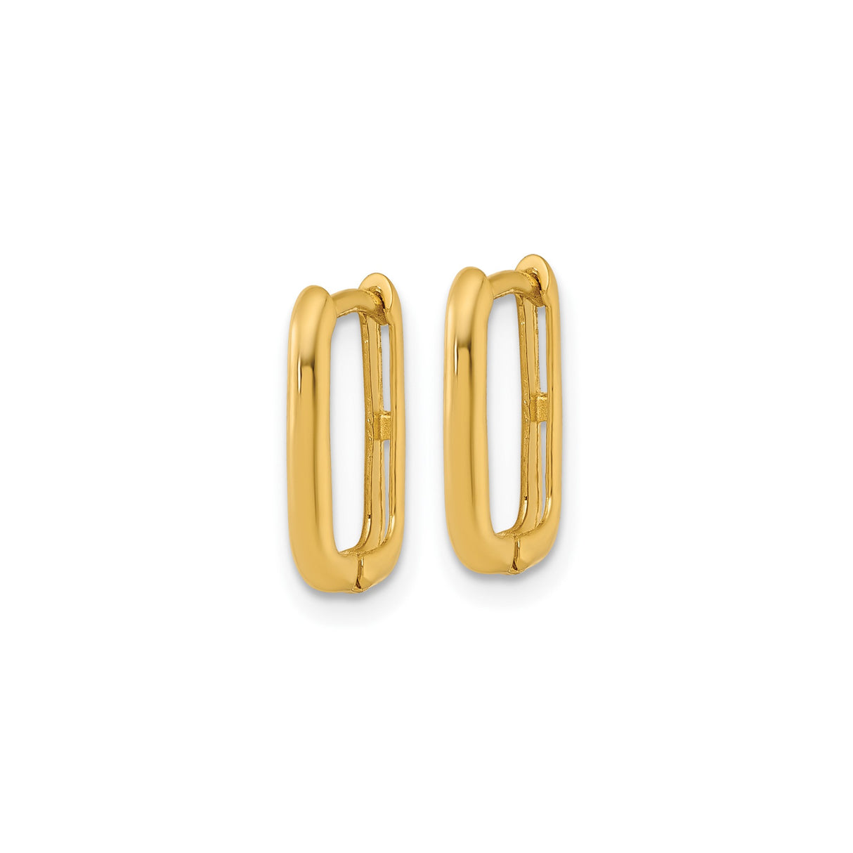 10k Yellow Gold Rectangular Hoop Earrings, Polished Smooth Finish, Minimalist Design