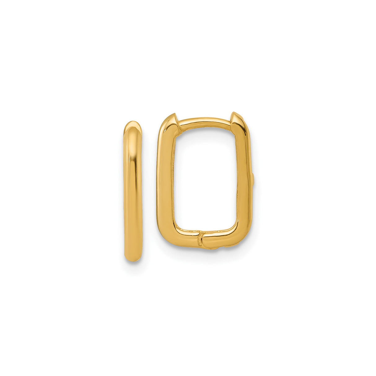 10k Yellow Gold Rectangular Hoop Earrings, Polished Smooth Finish, Minimalist Design