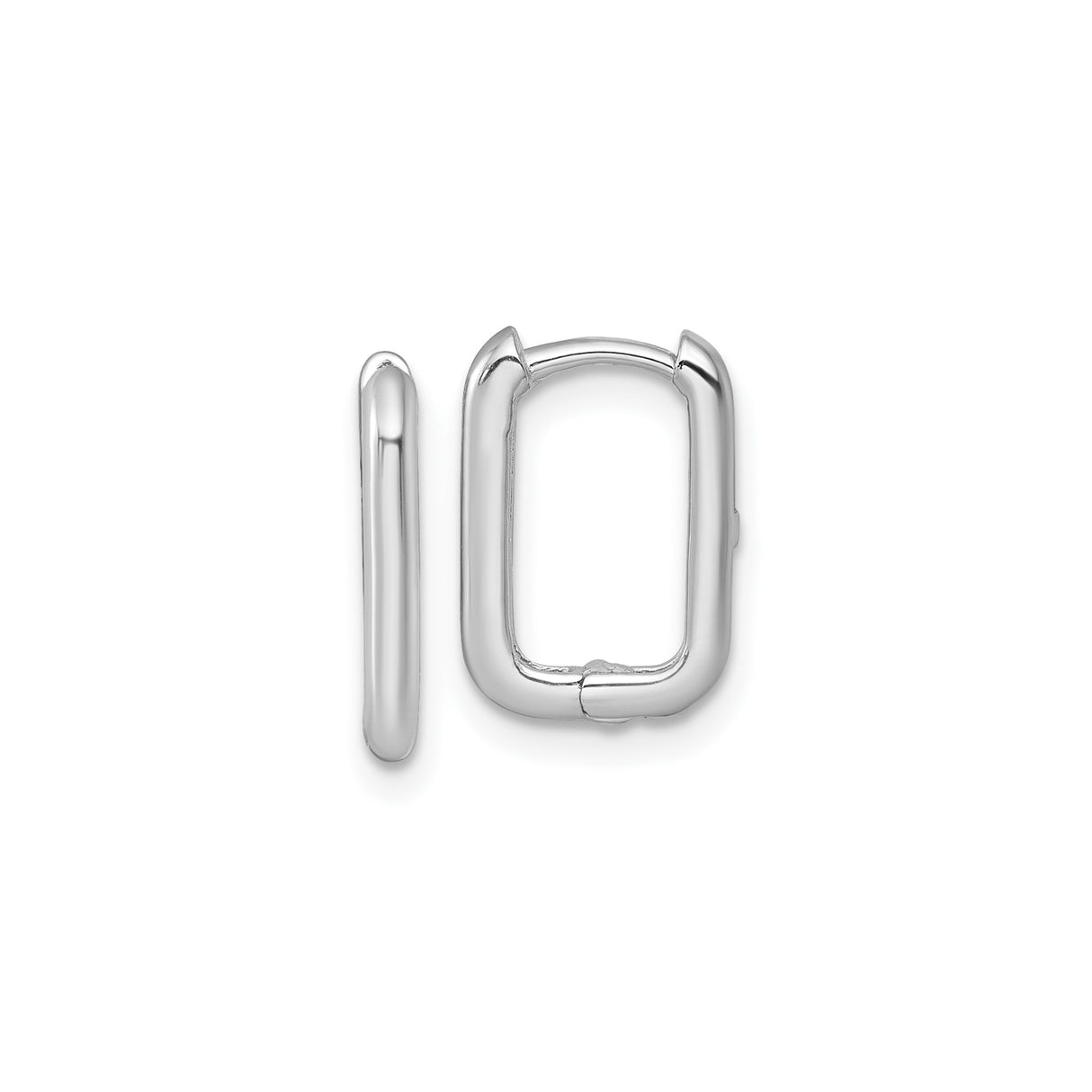 10k White Gold Rectangle Hoop Earrings, Minimalist Modern Huggie Design for Women