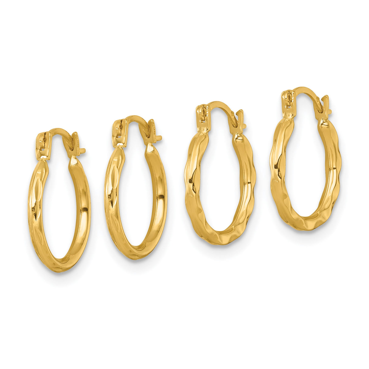 10k Yellow Gold Hoop Earrings with Twisted Texture, Lightweight Polished Round Hoops for Women