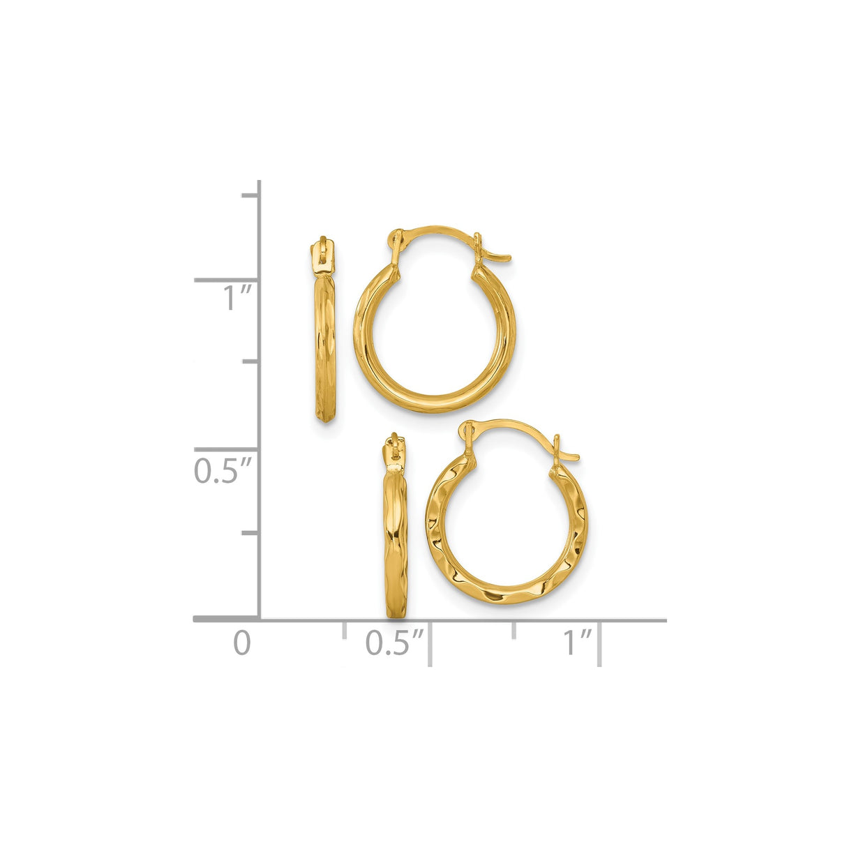 10k Yellow Gold Hoop Earrings with Twisted Texture, Lightweight Polished Round Hoops for Women