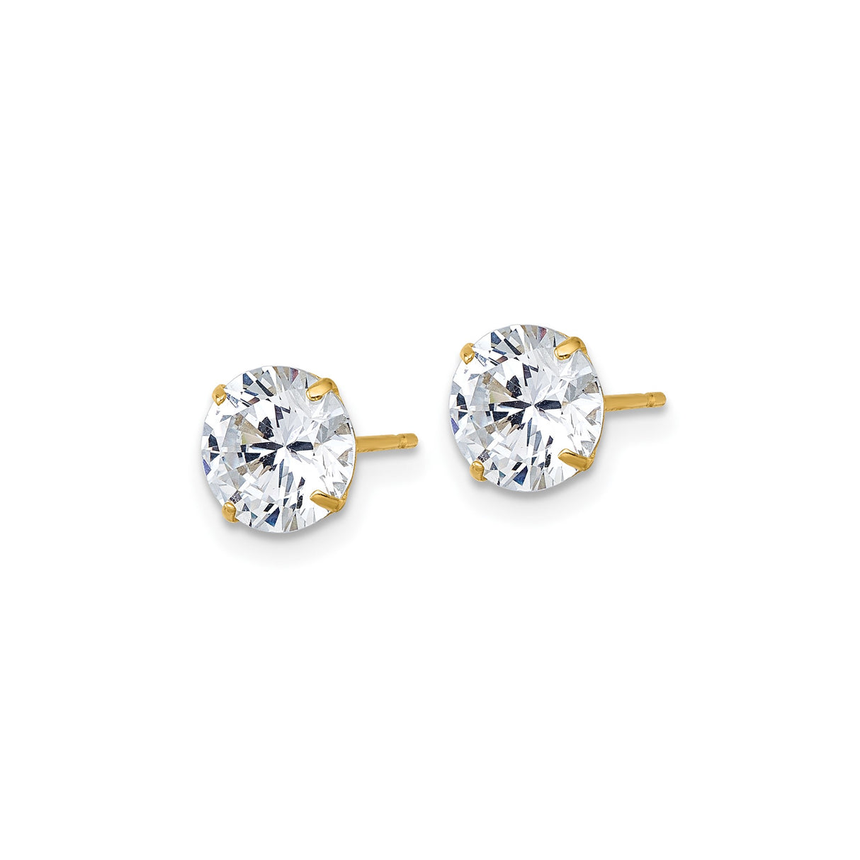 10k Yellow Gold Solitaire Stud Earrings with Cubic Zirconia, Four-Prong Setting, Polished Finish