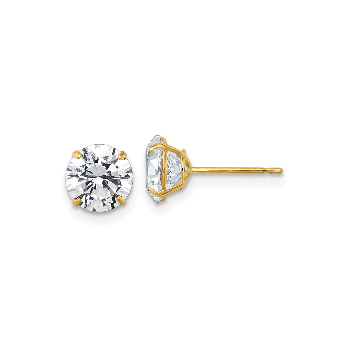 10k Yellow Gold Solitaire Stud Earrings with Cubic Zirconia, Four-Prong Setting, Polished Finish