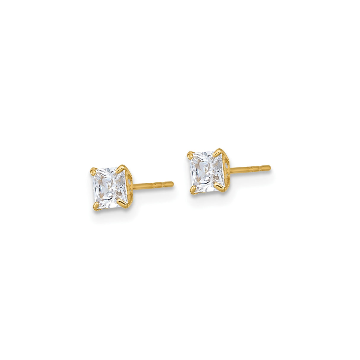 10k Yellow Gold Stud Earrings with Princess Cut Cubic Zirconia, Square Minimalist Design