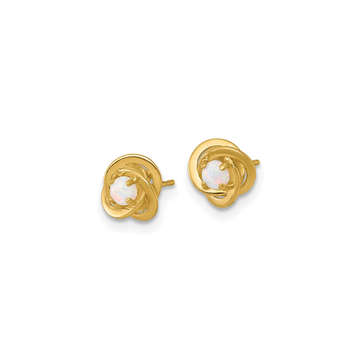 10k Yellow Gold Stud Earrings with Created Opal in Interwoven Love Knot Design