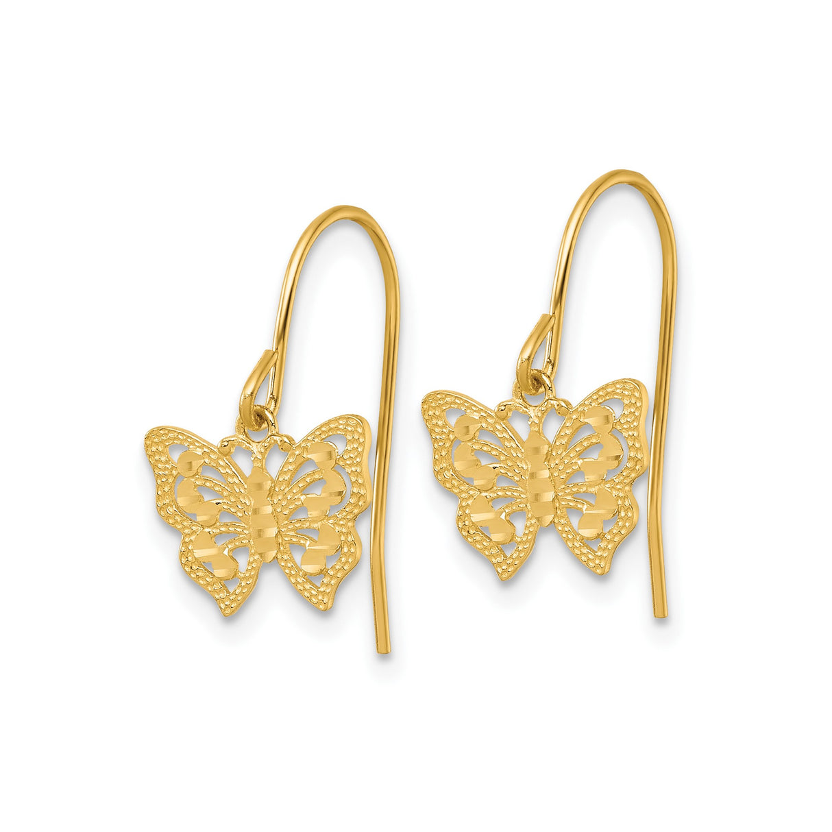 10k Yellow Gold Butterfly Dangle Earrings with Filigree Design for Women