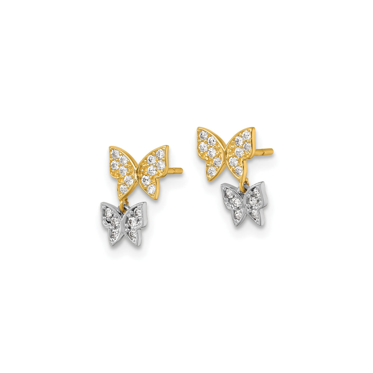 10k Two-Tone Gold Butterfly Stud Earrings with Cubic Zirconia
