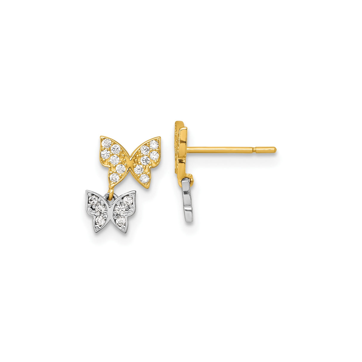 10k Two-Tone Gold Butterfly Stud Earrings with Cubic Zirconia