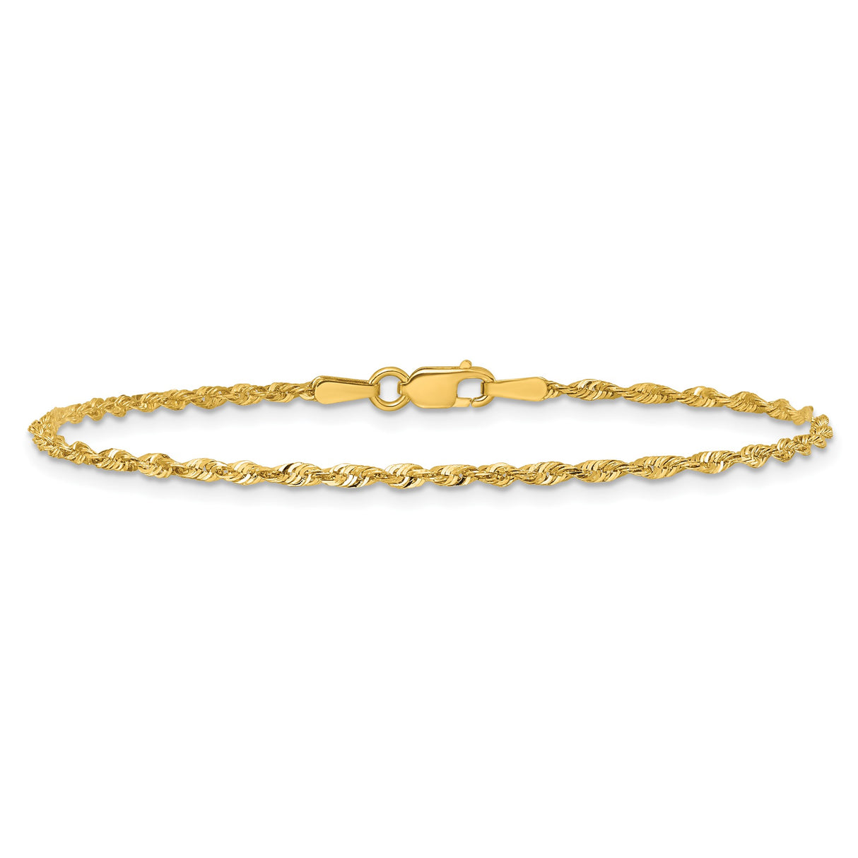 10K Yellow Gold 1.8 mm Rope Chain Bracelet, Polished alternate angle