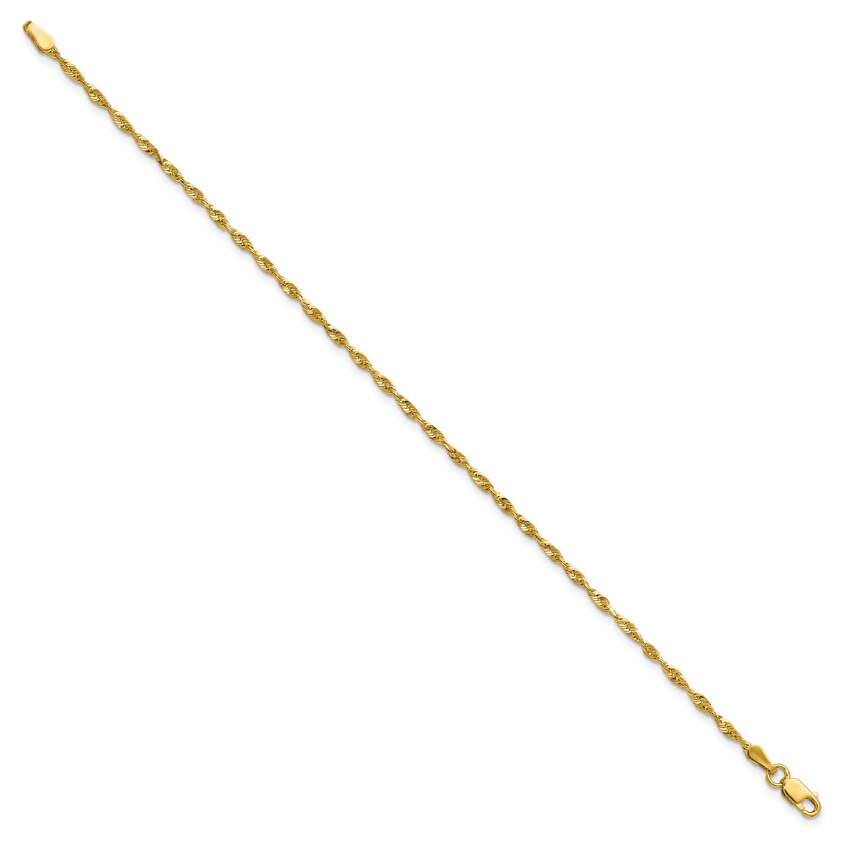 10K Yellow Gold 2 mm Rope Chain Anklet, Polished