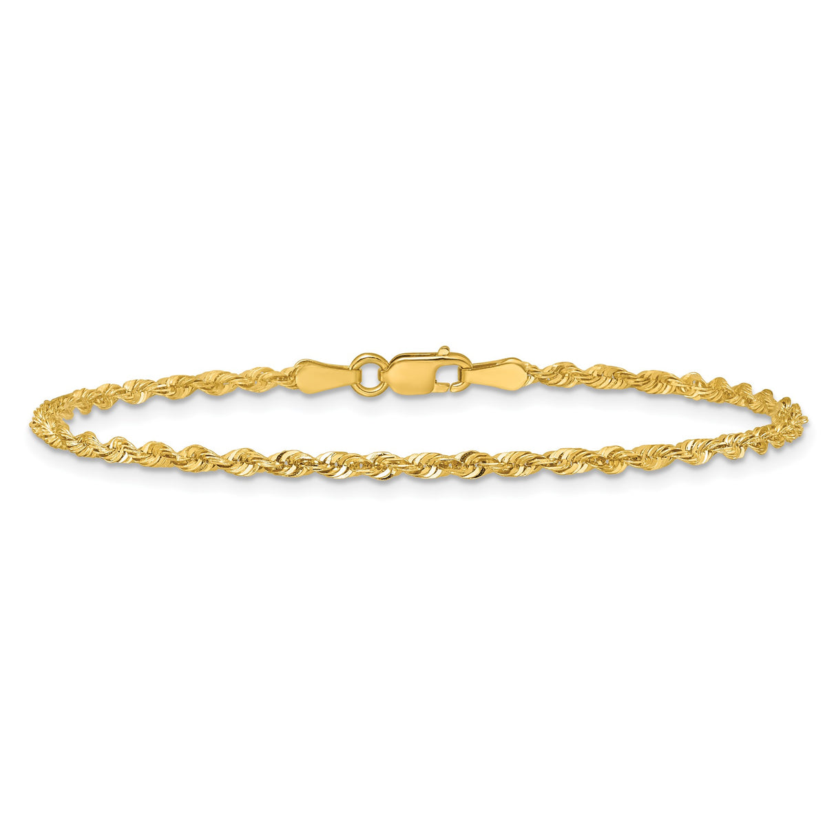 10K Yellow Gold 2.25 mm Rope Chain Bracelet, Polished alternate angle