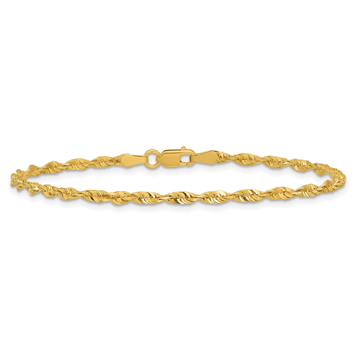 10K Yellow Gold 2.5 mm Rope Chain Bracelet, Polished alternate angle